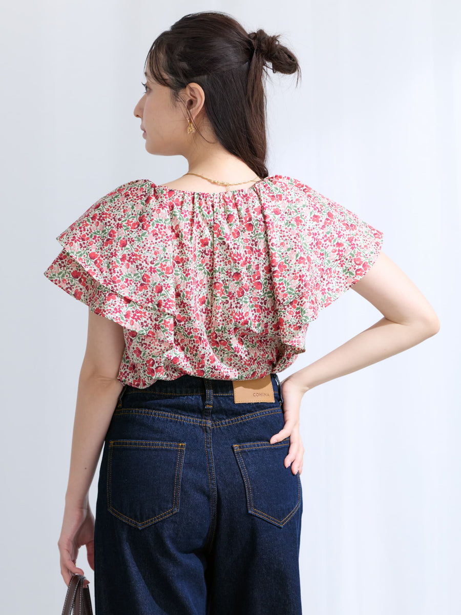 【COHINA MADE WITH LIBERTY FABRIC】ラッフルスリーブブラウス　[通常]