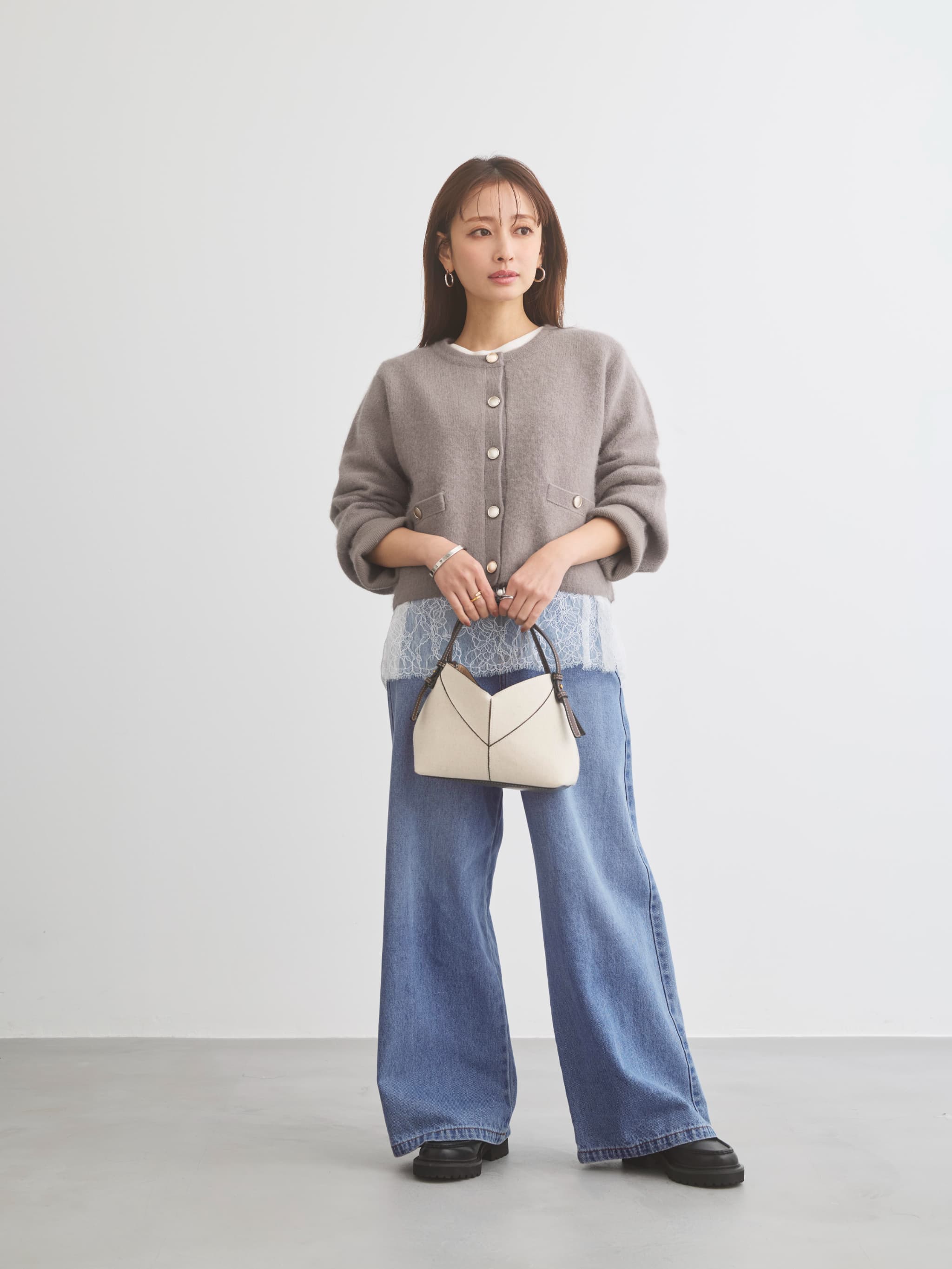 フォックスアンゴラダブルフェイスニットジャケット | 小柄・低身長