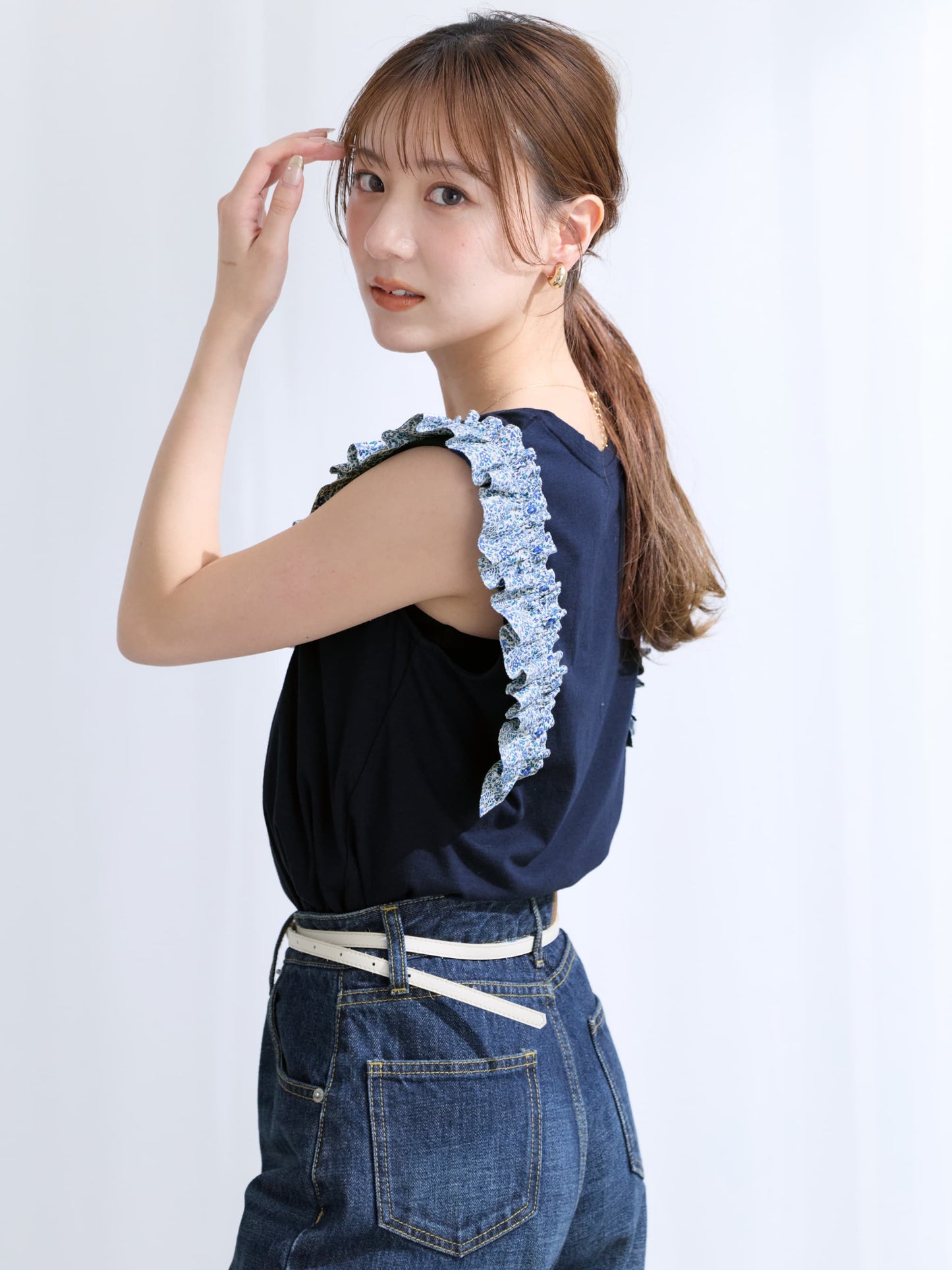 【COHINA MADE WITH LIBERTY FABRIC】フリルスリーブカットソー　[通常]