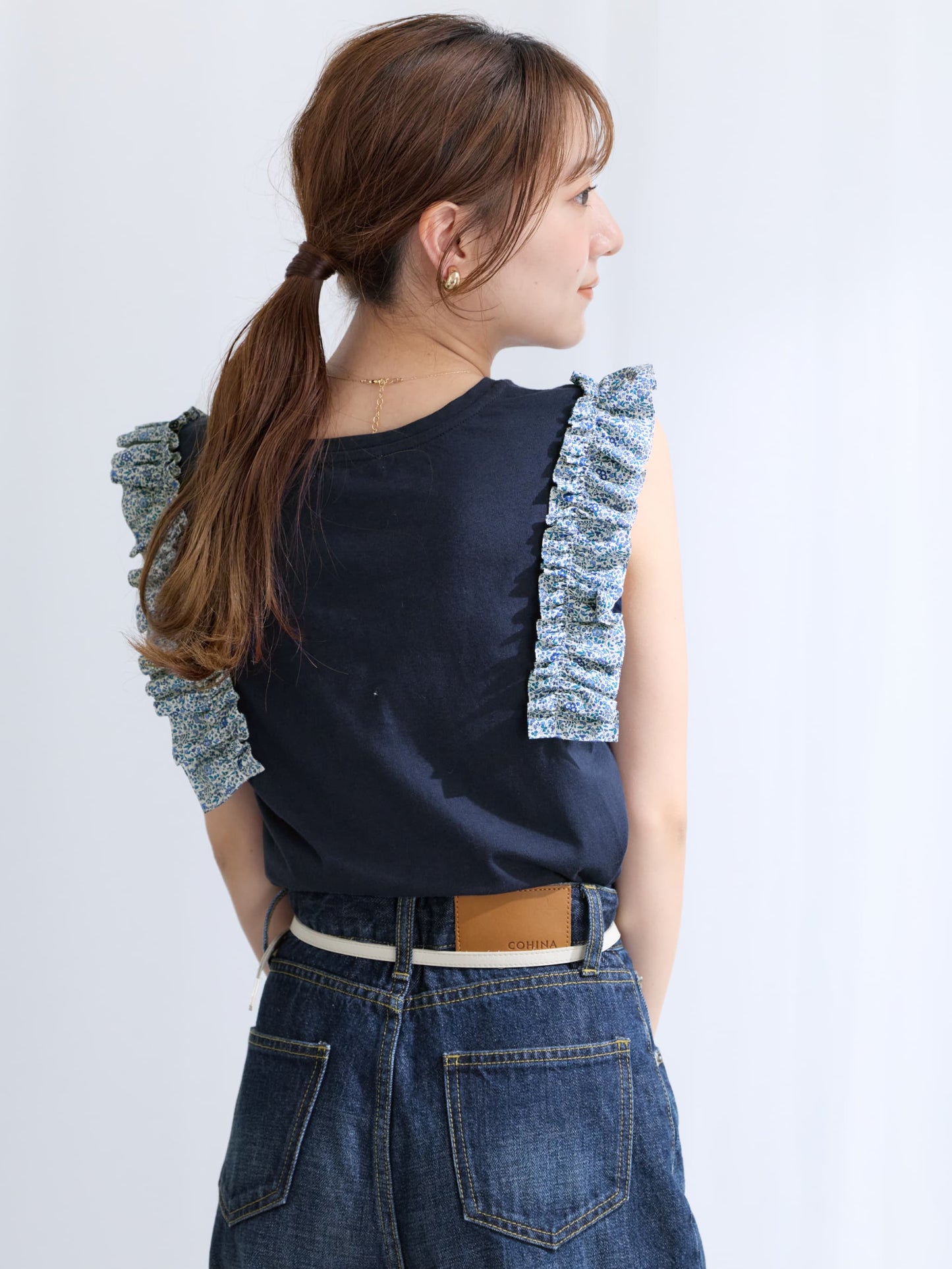 【COHINA MADE WITH LIBERTY FABRIC】フリルスリーブカットソー　[通常]