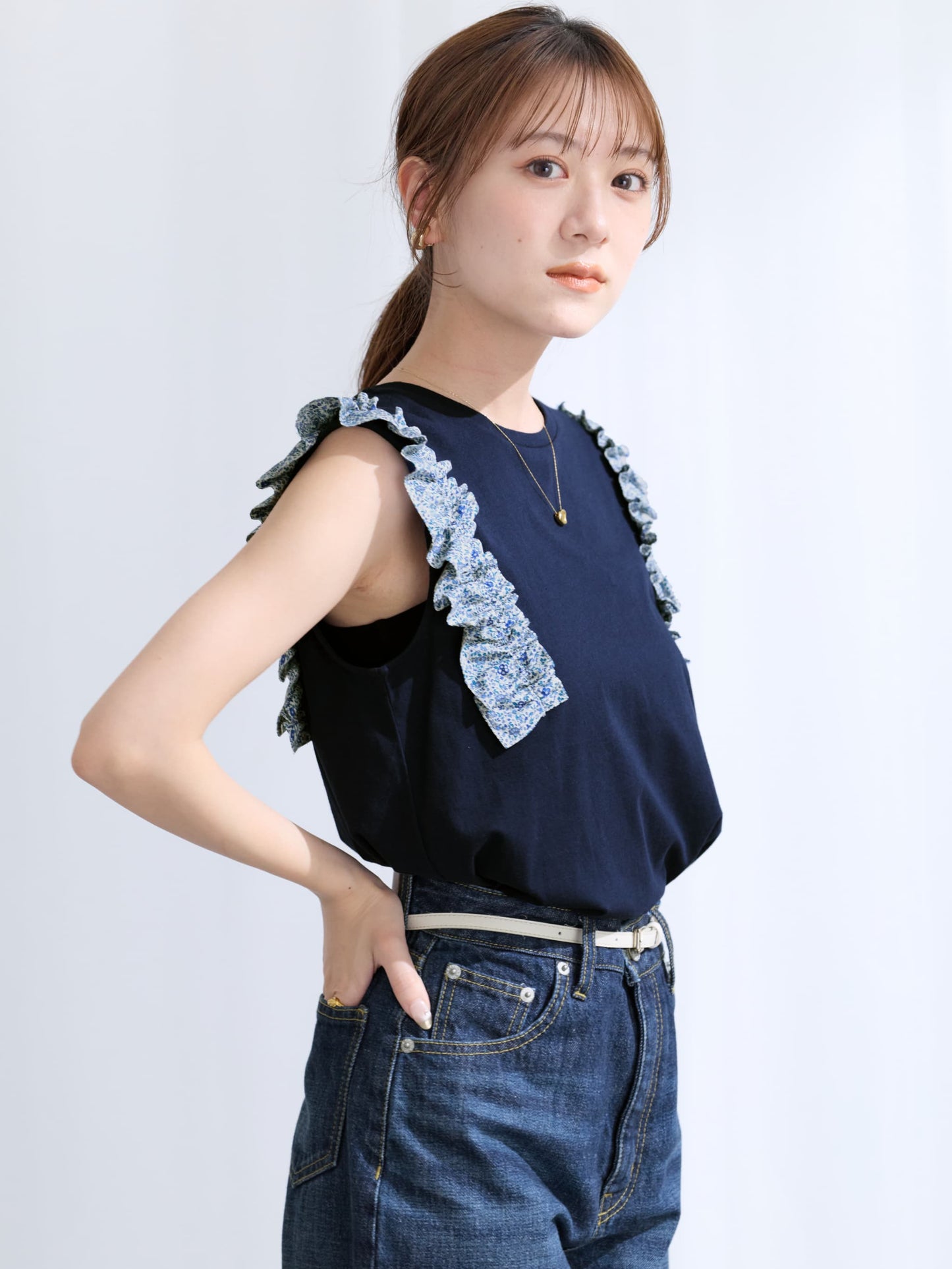【COHINA MADE WITH LIBERTY FABRIC】フリルスリーブカットソー　[通常]