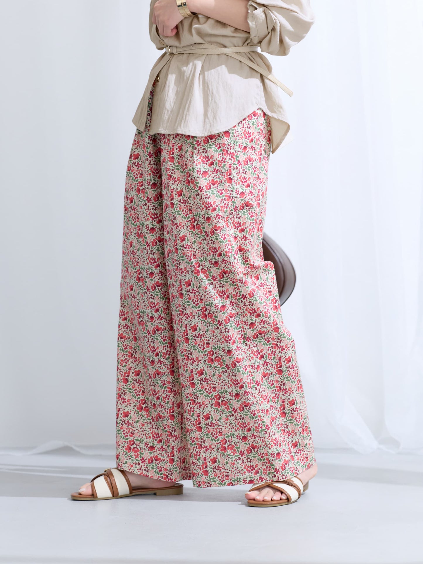 【COHINA MADE WITH LIBERTY FABRIC】リボンベルトイージーパンツ-short & regular　[通常]