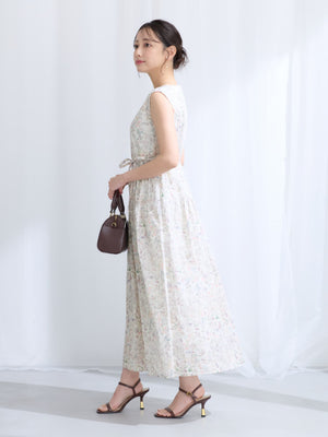 【COHINA MADE WITH LIBERTY FABRIC】ノースリーブリボンベルトワンピース-short & regular　[通常]