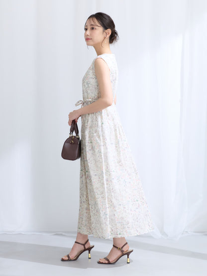 【COHINA MADE WITH LIBERTY FABRIC】ノースリーブリボンベルトワンピース-short & regular　[通常]