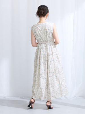 【COHINA MADE WITH LIBERTY FABRIC】ノースリーブリボンベルトワンピース-short & regular　[通常]