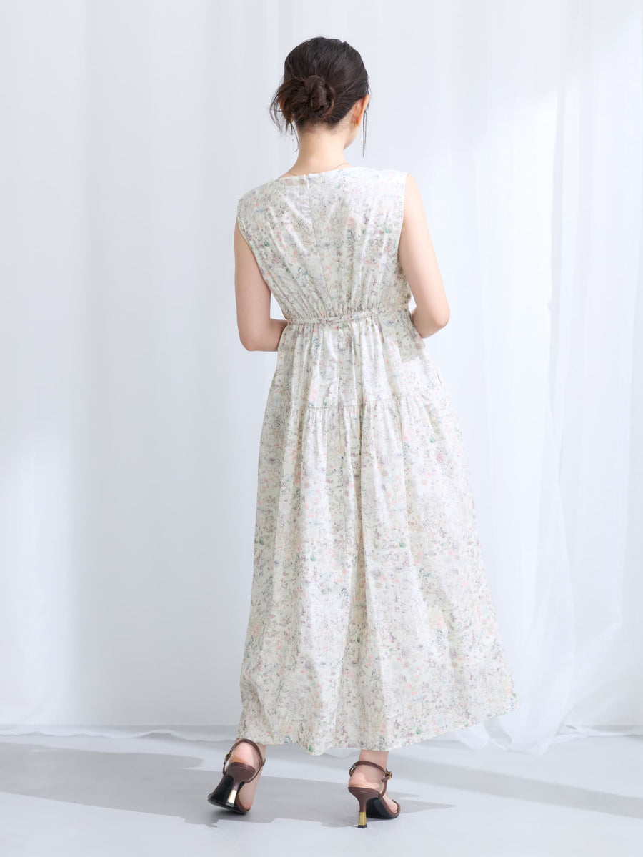 【COHINA MADE WITH LIBERTY FABRIC】ノースリーブリボンベルトワンピース-short & regular　[通常]