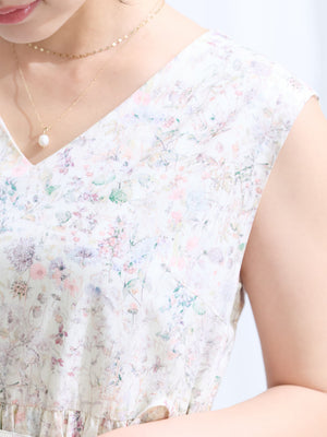 【COHINA MADE WITH LIBERTY FABRIC】ノースリーブリボンベルトワンピース-short & regular　[通常]