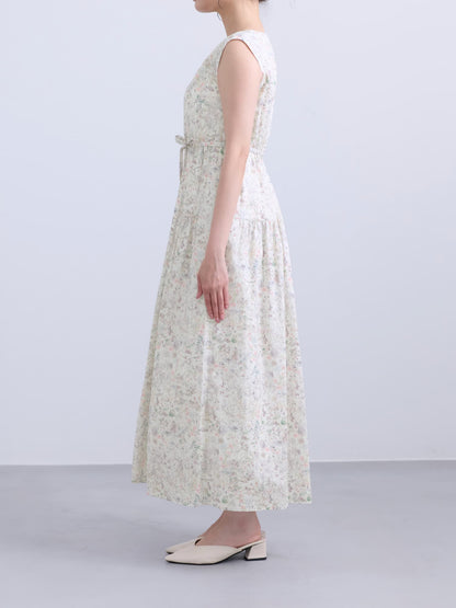 【COHINA MADE WITH LIBERTY FABRIC】ノースリーブリボンベルトワンピース-short & regular　[通常]
