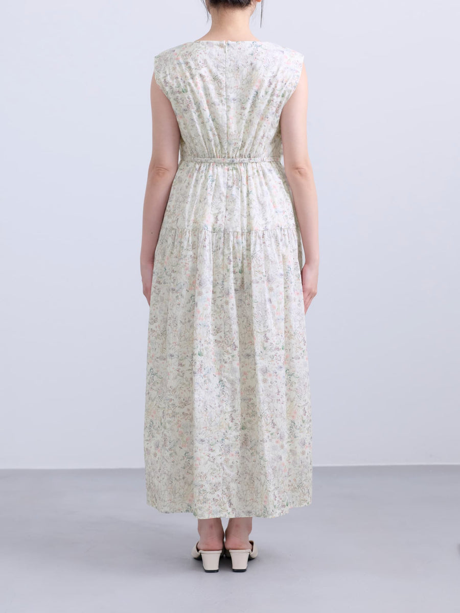 【COHINA MADE WITH LIBERTY FABRIC】ノースリーブリボンベルトワンピース-short & regular　[通常]