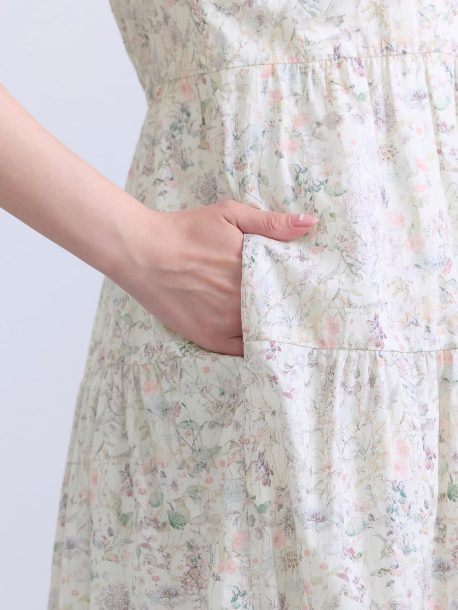 【COHINA MADE WITH LIBERTY FABRIC】ノースリーブリボンベルトワンピース-short & regular　[通常]
