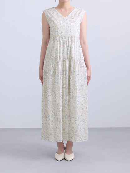 【COHINA MADE WITH LIBERTY FABRIC】ノースリーブリボンベルトワンピース-short & regular　[通常]