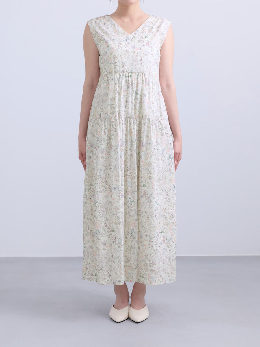 【COHINA MADE WITH LIBERTY FABRIC】ノースリーブリボンベルトワンピース-short & regular　[通常]