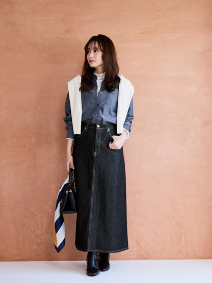 【SOMETHINGコラボ】バックタックデニムスカート-short & regular　[通常]