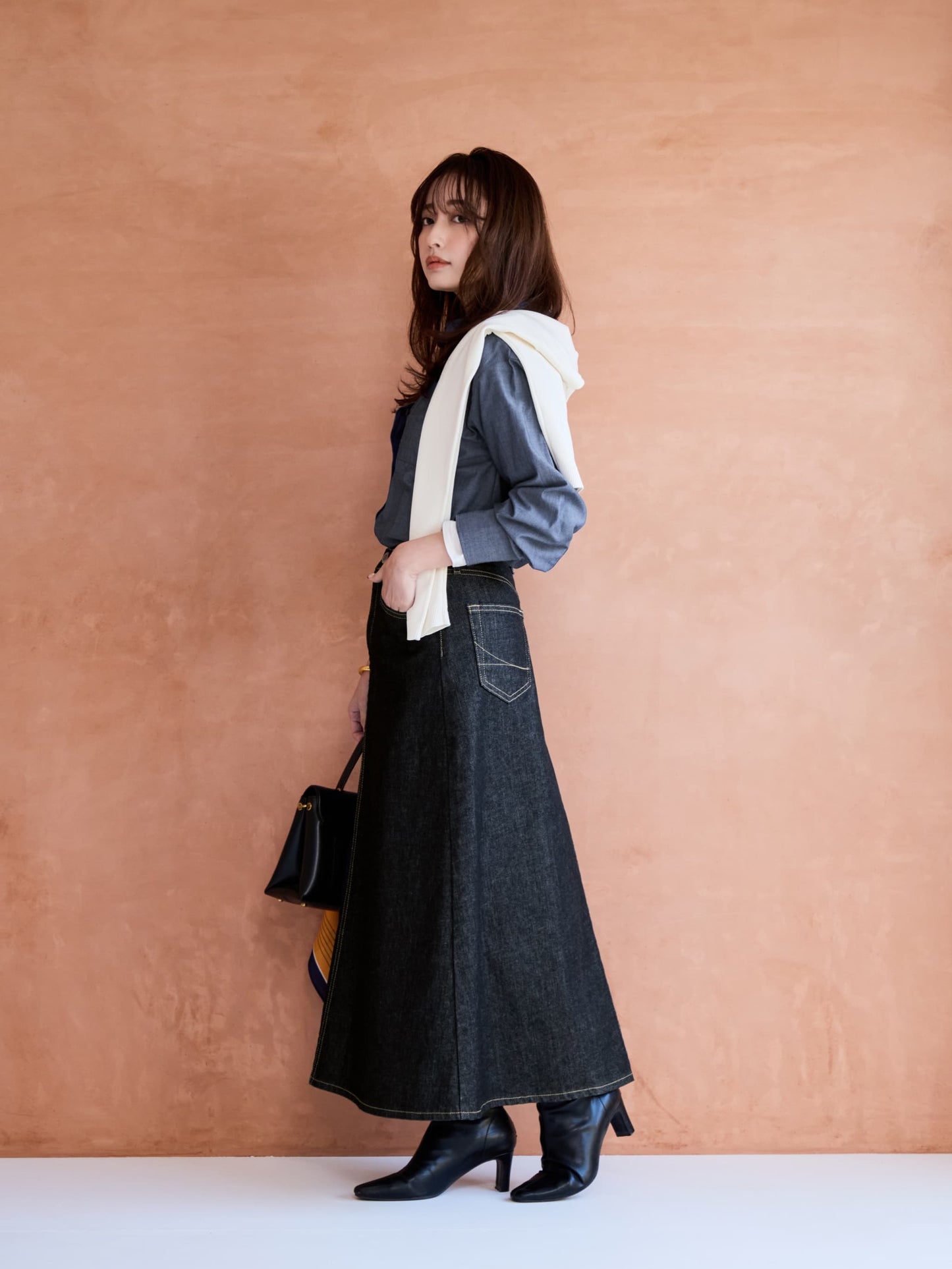 【SOMETHINGコラボ】バックタックデニムスカート-short & regular　[通常]