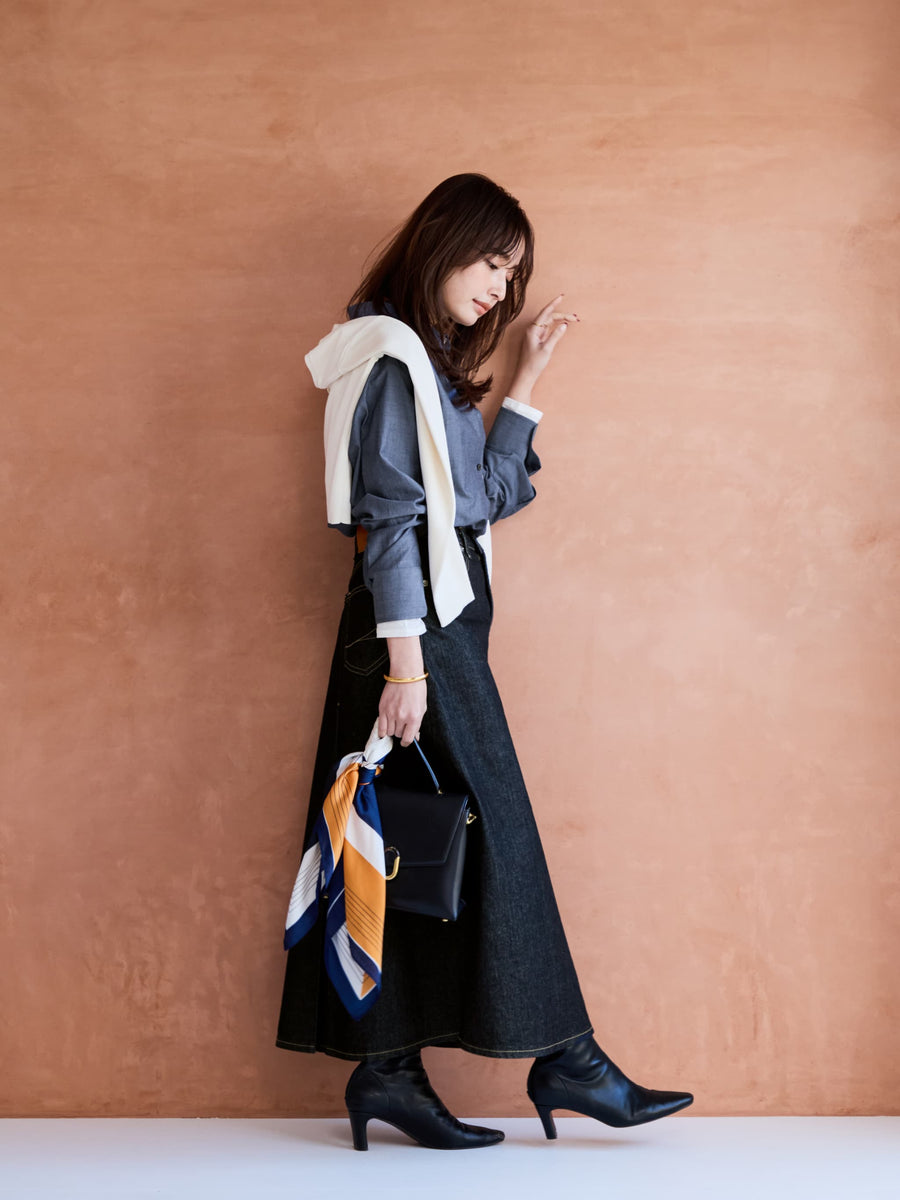 【SOMETHINGコラボ】バックタックデニムスカート-short & regular　[通常]