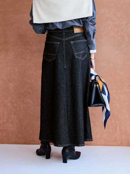 【SOMETHINGコラボ】バックタックデニムスカート-short & regular　[通常]