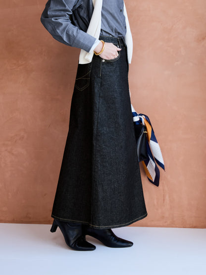 【SOMETHINGコラボ】バックタックデニムスカート-short & regular　[通常]