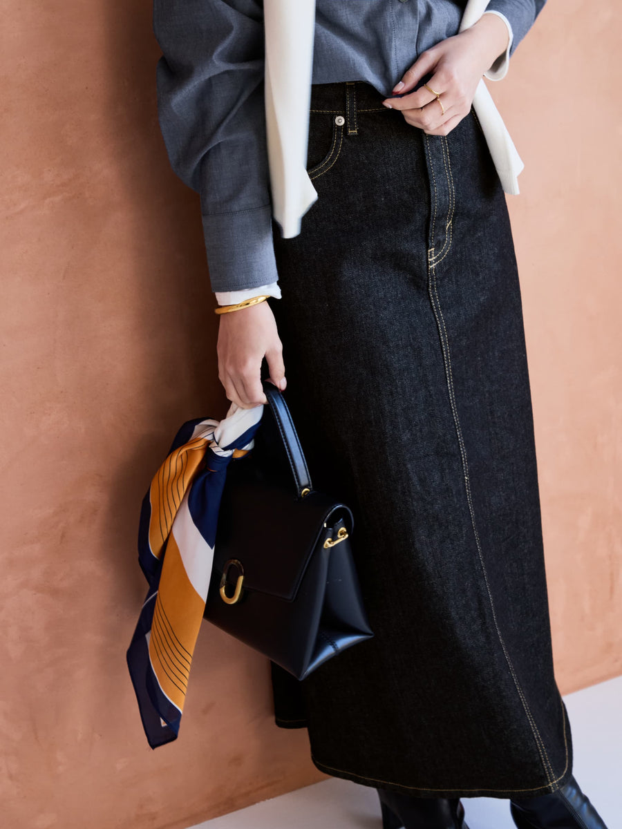 【SOMETHINGコラボ】バックタックデニムスカート-short & regular　[通常]