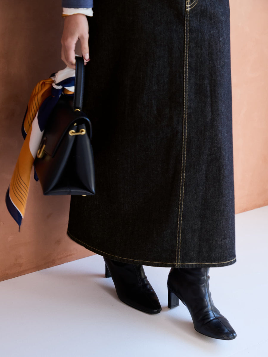 【SOMETHINGコラボ】バックタックデニムスカート-short & regular　[通常]