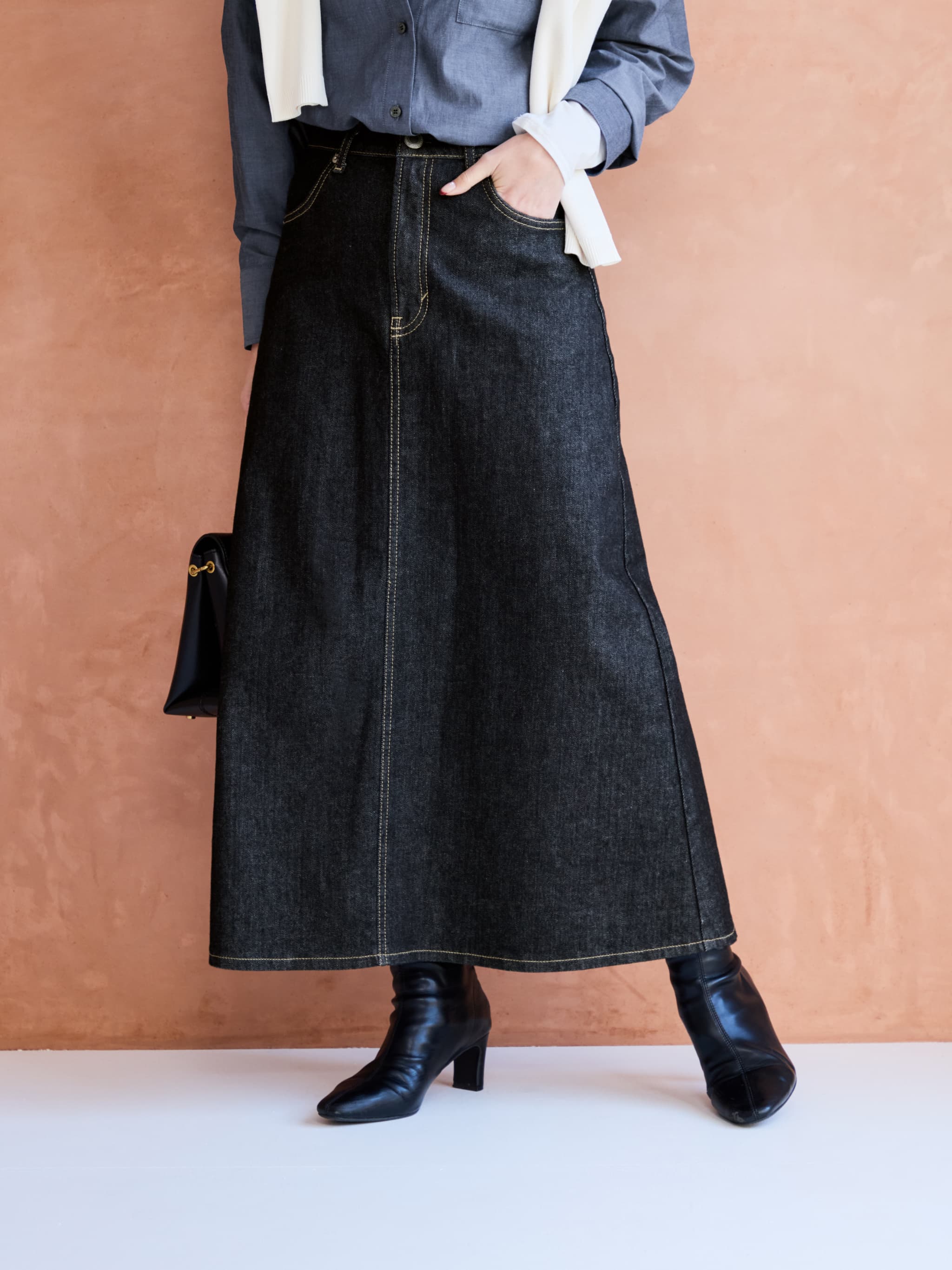 SOMETHINGコラボ】バックタックデニムスカート-short & regular | 小柄