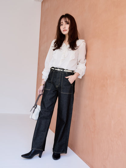 【SOMETHINGコラボ】ベイカーストレートデニム-short & regular　[通常]