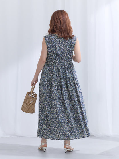 【COHINA MADE WITH LIBERTY FABRIC】ノースリーブリボンベルトワンピース-short & regular　[通常]