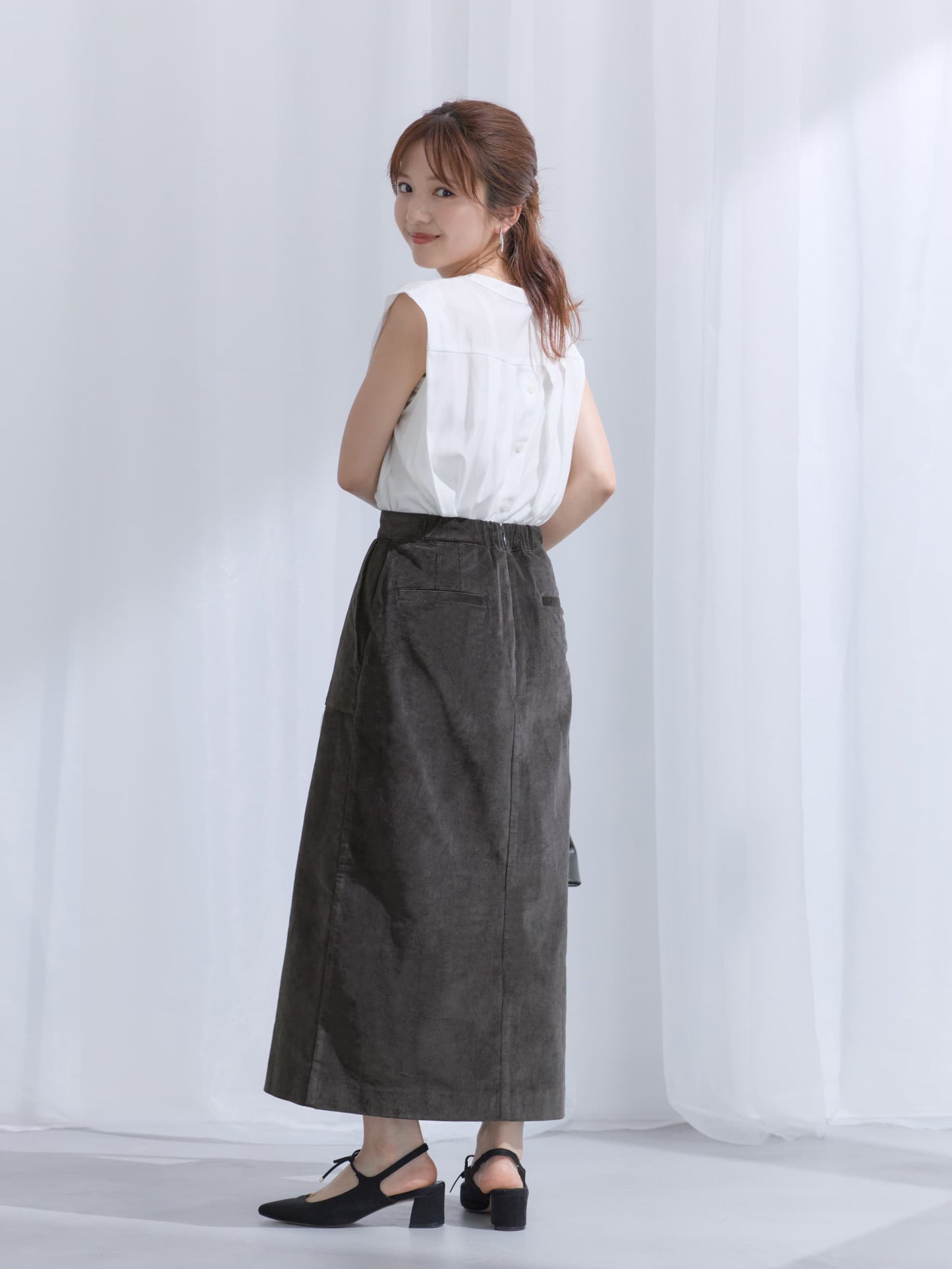 ストレッチコーデュロイIラインスカート-short & regular　[通常]