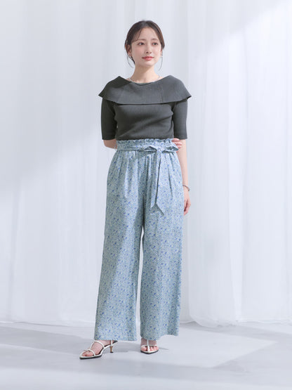 【COHINA MADE WITH LIBERTY FABRIC】リボンベルトイージーパンツ-short & regular　[通常]