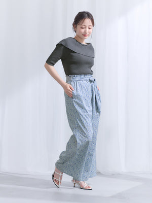 【COHINA MADE WITH LIBERTY FABRIC】リボンベルトイージーパンツ-short & regular　[通常]