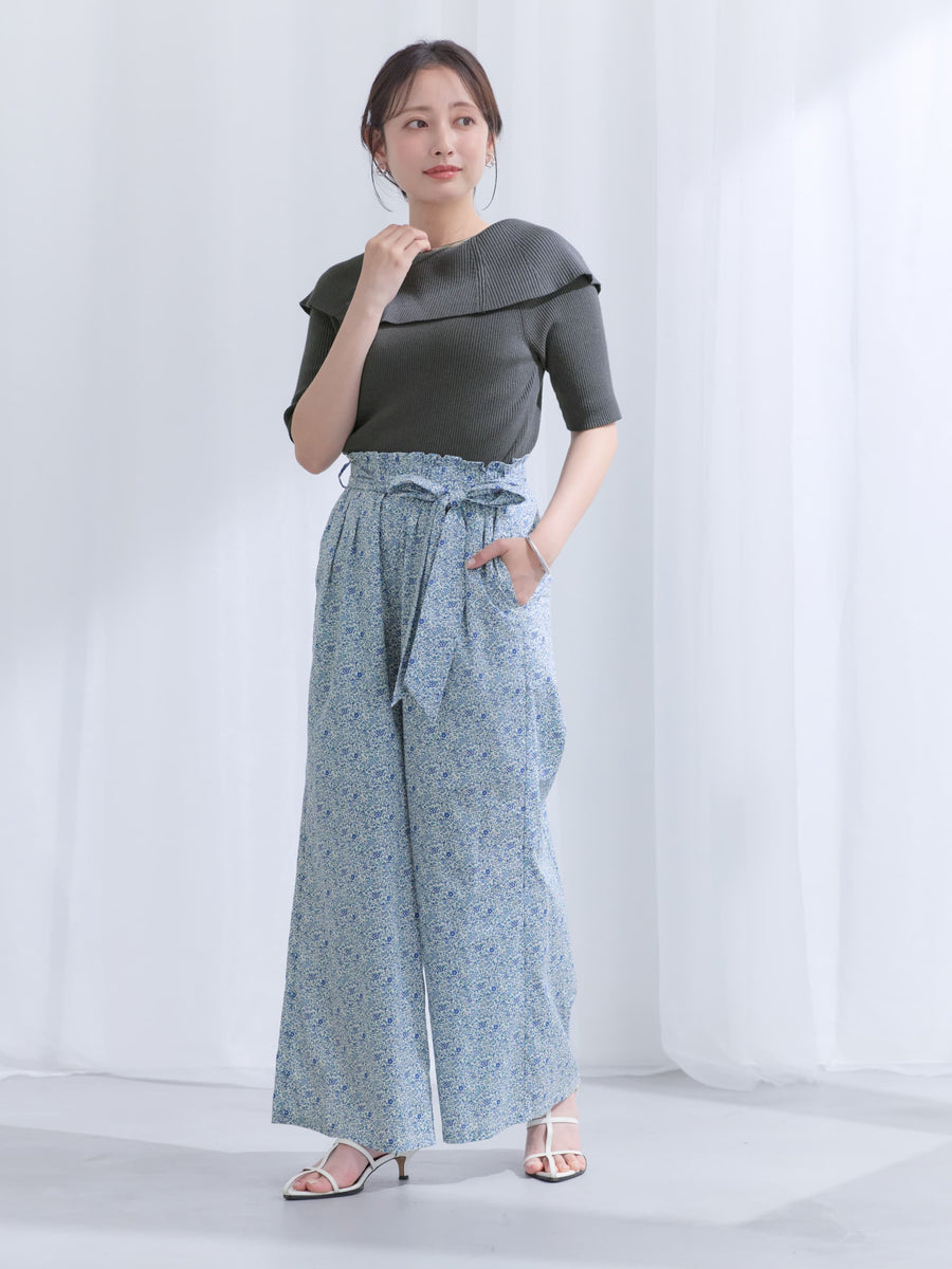 【COHINA MADE WITH LIBERTY FABRIC】リボンベルトイージーパンツ-short & regular　[通常]