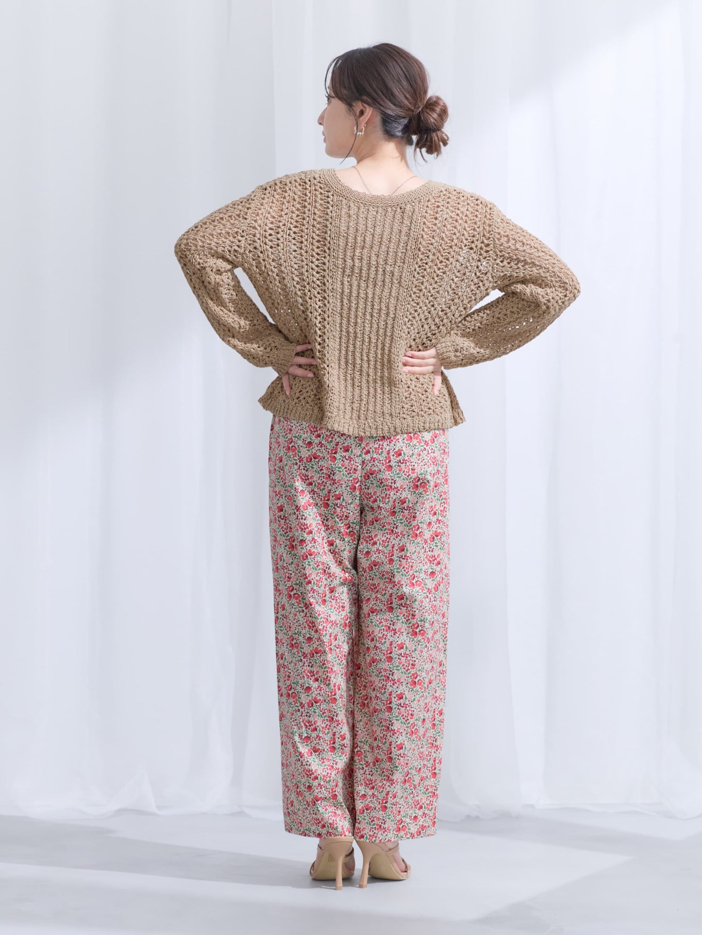 【COHINA MADE WITH LIBERTY FABRIC】リボンベルトイージーパンツ-short & regular　[通常]