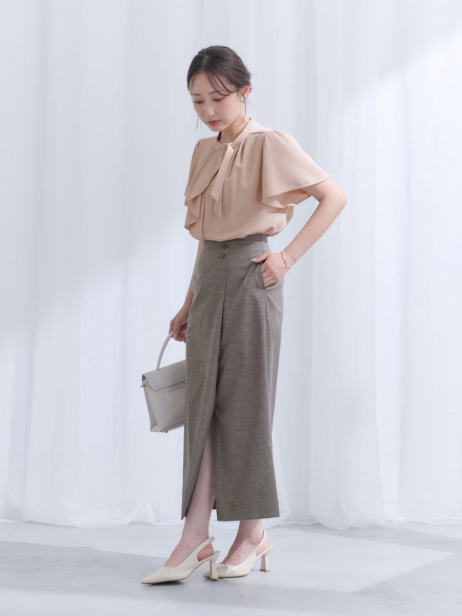 ポリエステルリネンスラブIラインスカート-short & regular　[通常]