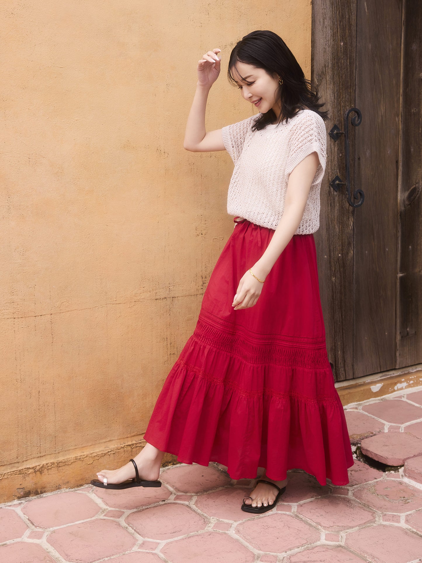 【手洗い可】【Made in India】ピンタックティアードスカート-short & regular　[通常]