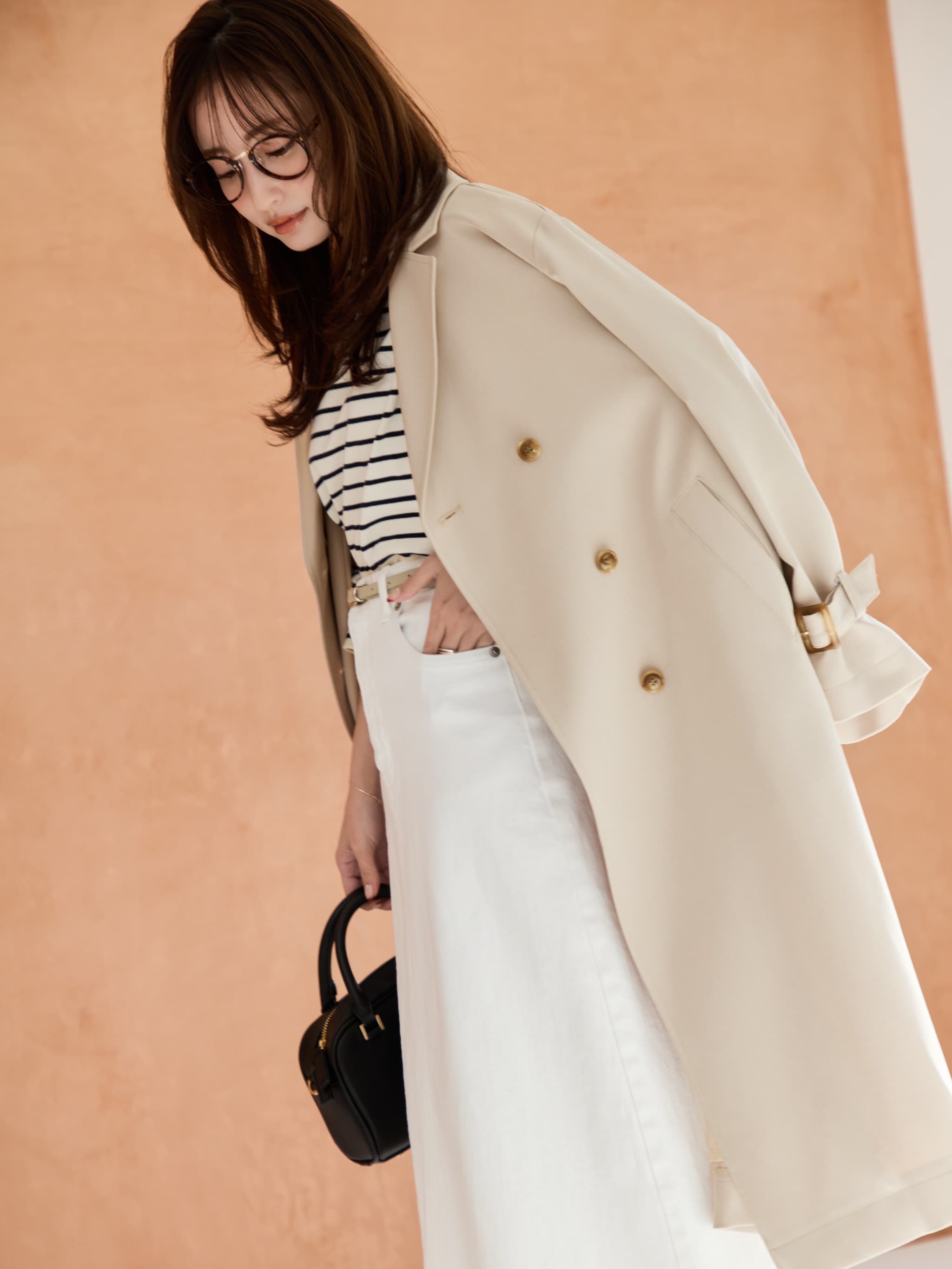 【美品】COHINA ベーシックとろみトレンチコート　regular　アイボリー ベーシックとろみトレンチコート-short & regular | 小柄・低身長女性