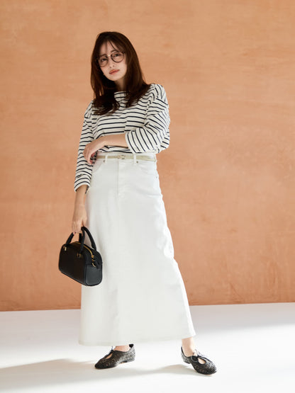 【SOMETHINGコラボ】バックタックデニムスカート-short & regular　[通常]