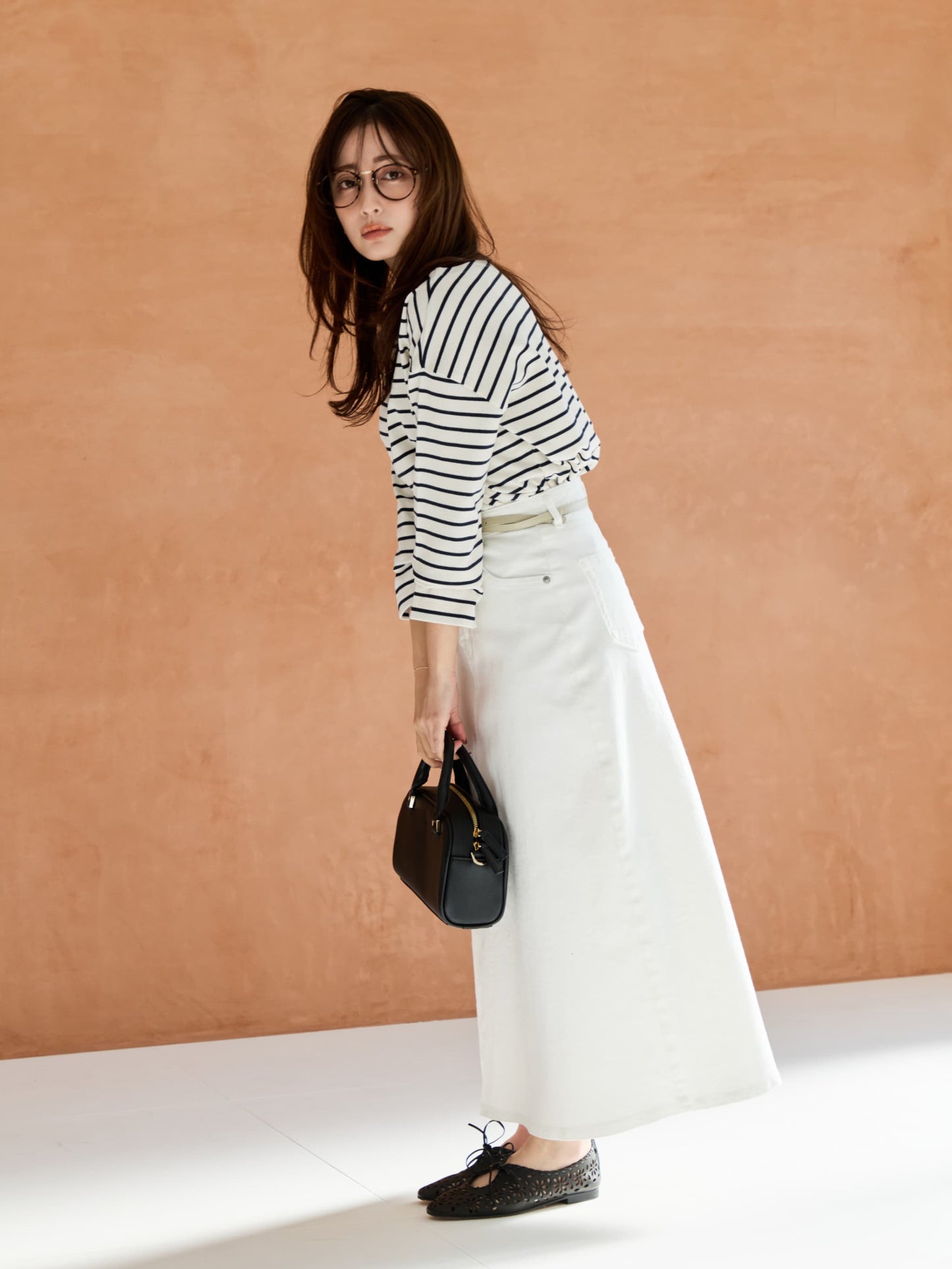 【SOMETHINGコラボ】バックタックデニムスカート-short & regular　[通常]