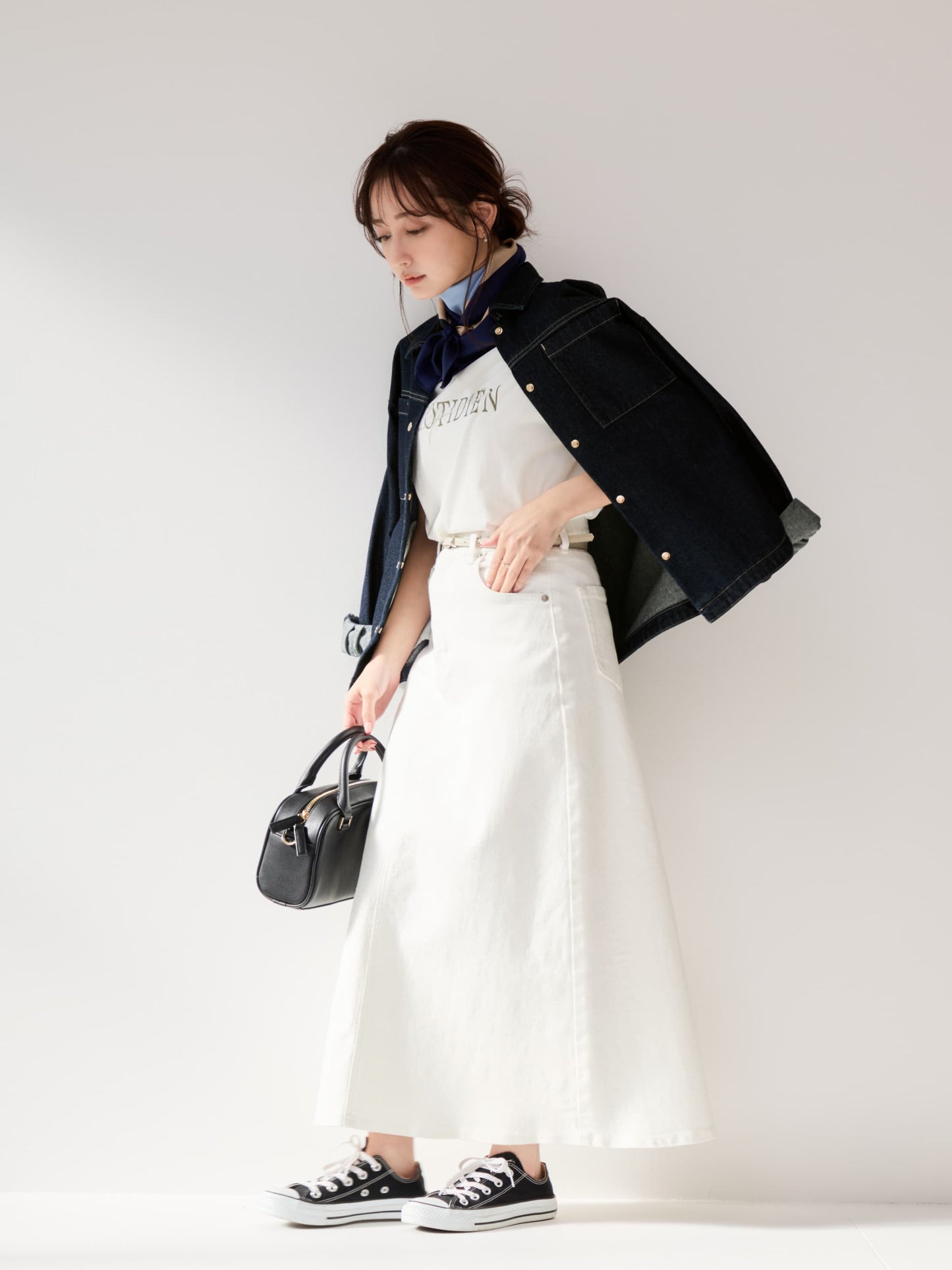 【SOMETHINGコラボ】バックタックデニムスカート-short & regular　[通常]