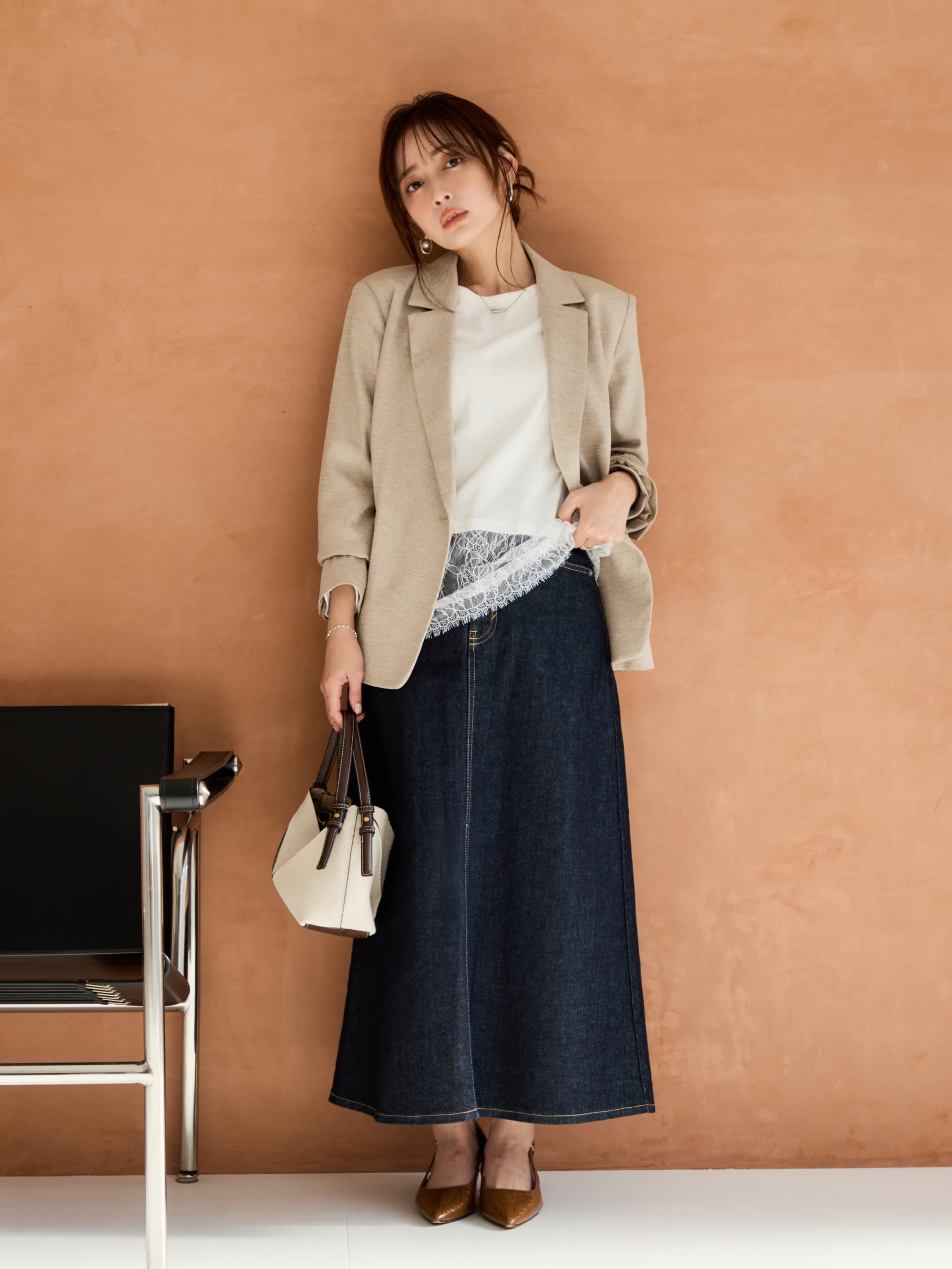 【新品】コヒナ COHINA デニム　デニムスカート サムシング　小柄　S SOMETHINGコラボ】バックタックデニムスカート-short & regular | 小柄