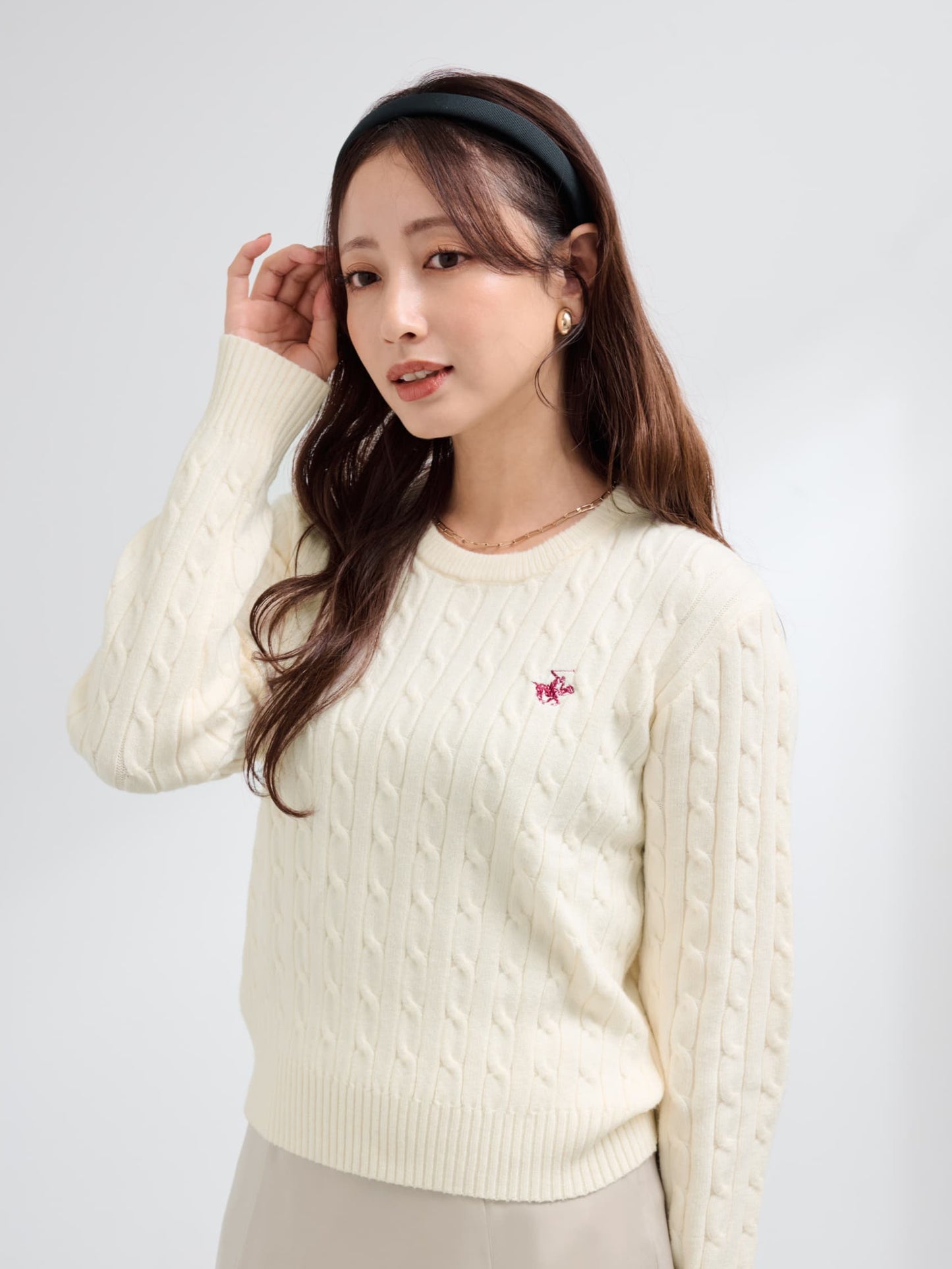 【BEVERLY HILLS POLO CLUB別注】クルーネックケーブルニット　[通常]