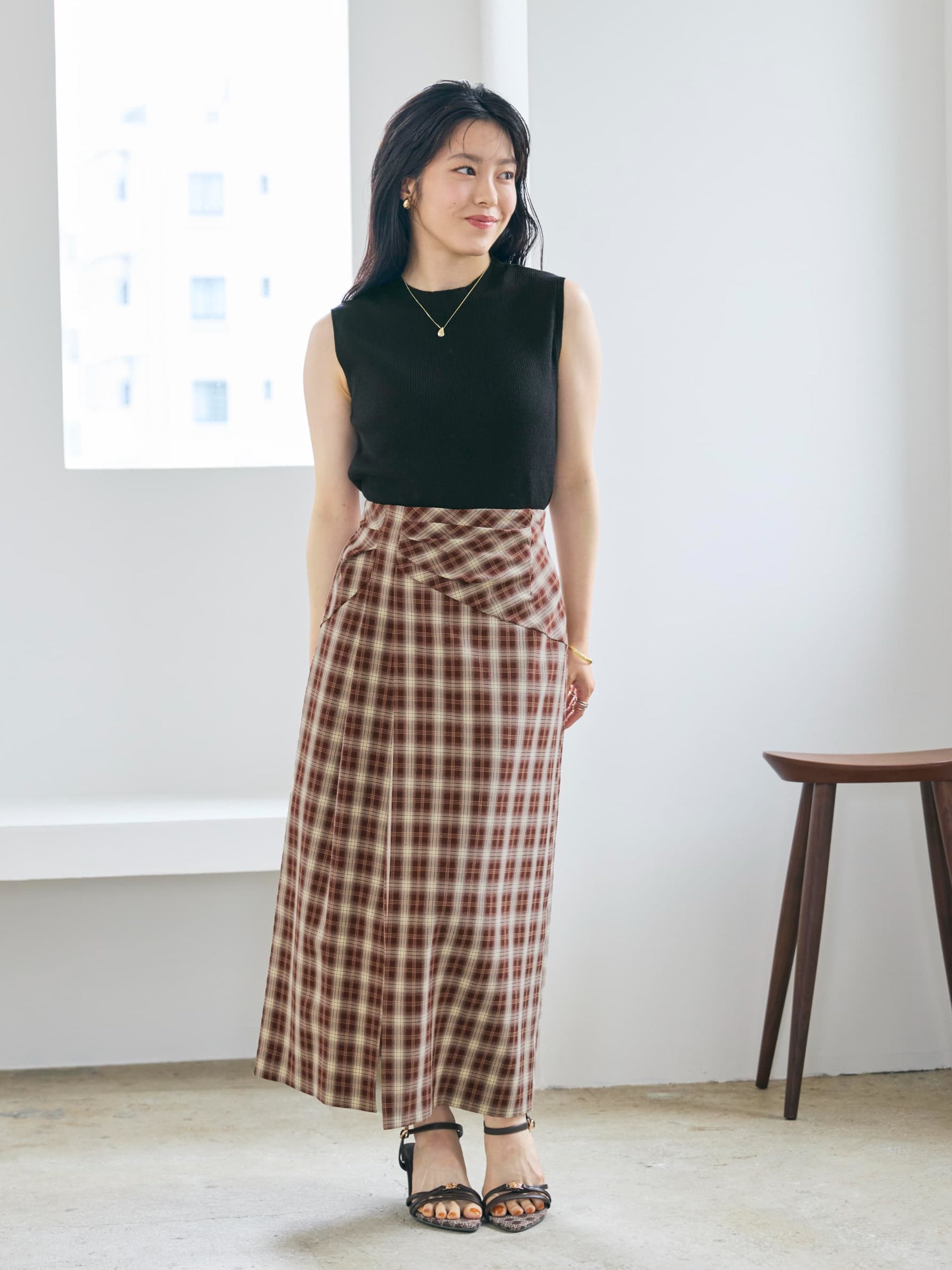 ランダムドレープチェックスカート | 小柄・低身長女性向け