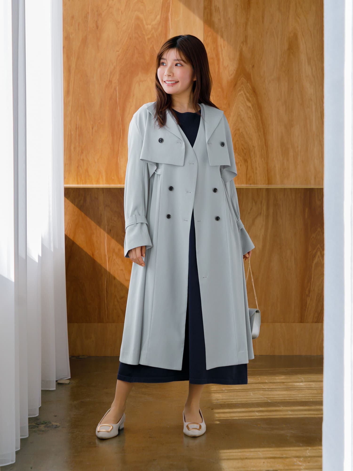 グレー フォルムコートワンピース anuans