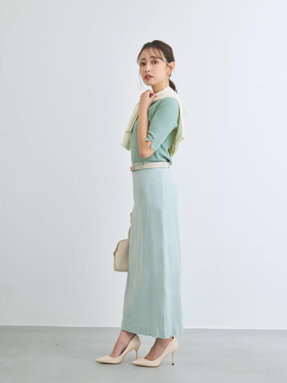 ストレッチリネンIラインスカート-short & regular　[通常]