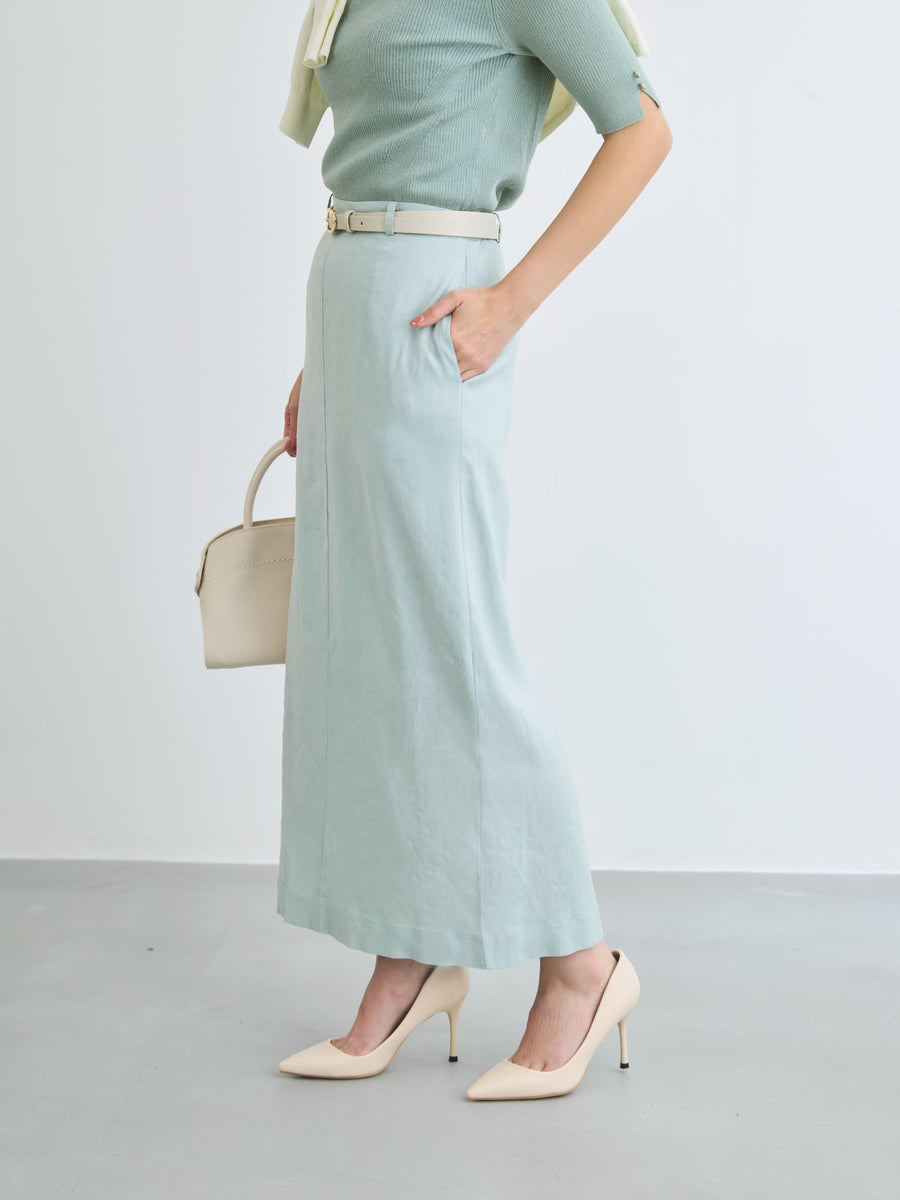 ストレッチリネンIラインスカート-short & regular　[通常]