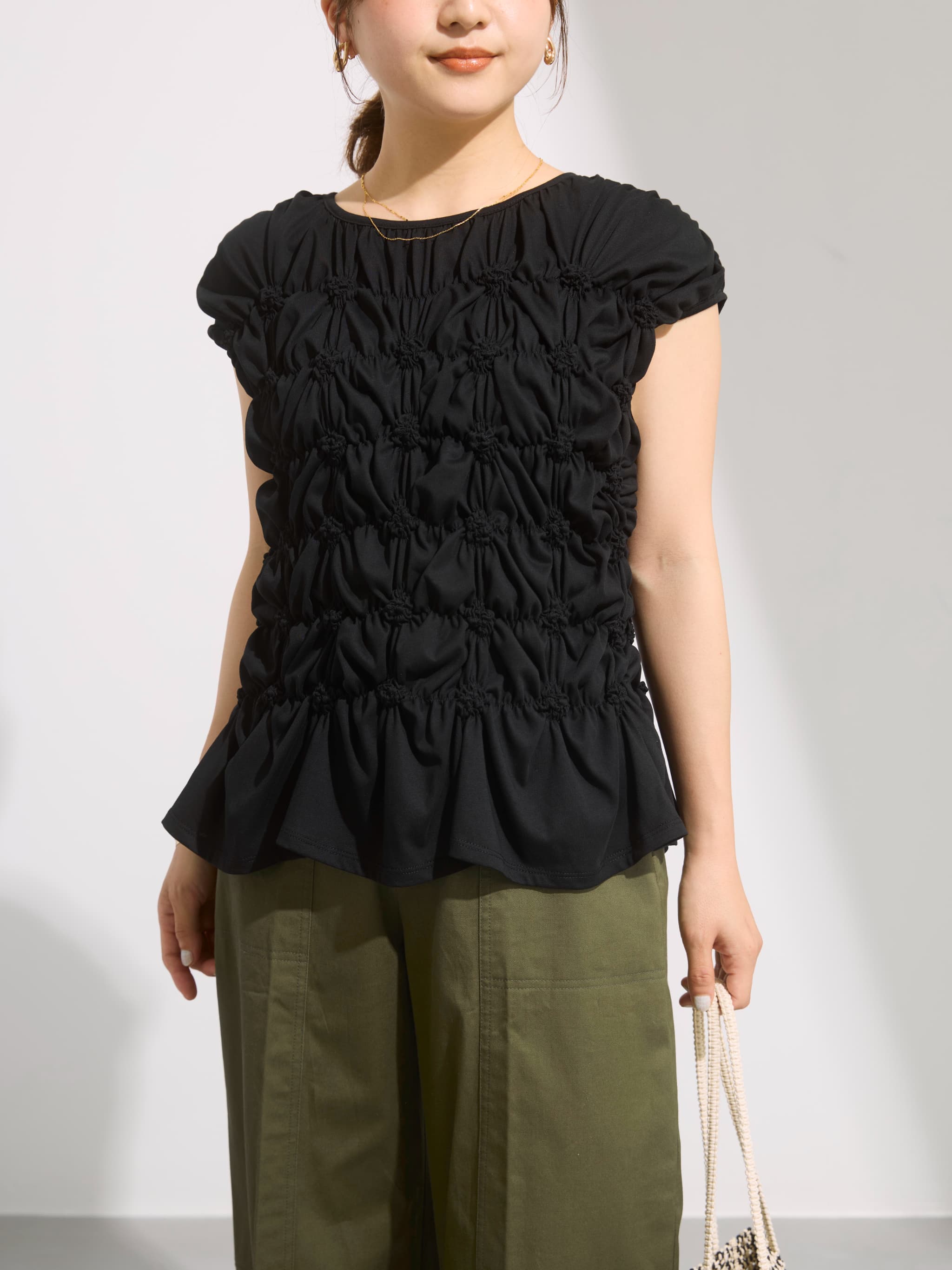【COHINA】シャーリングカットトップス シャーリングカットトップス | 小柄・低身長女性向けファッション通販