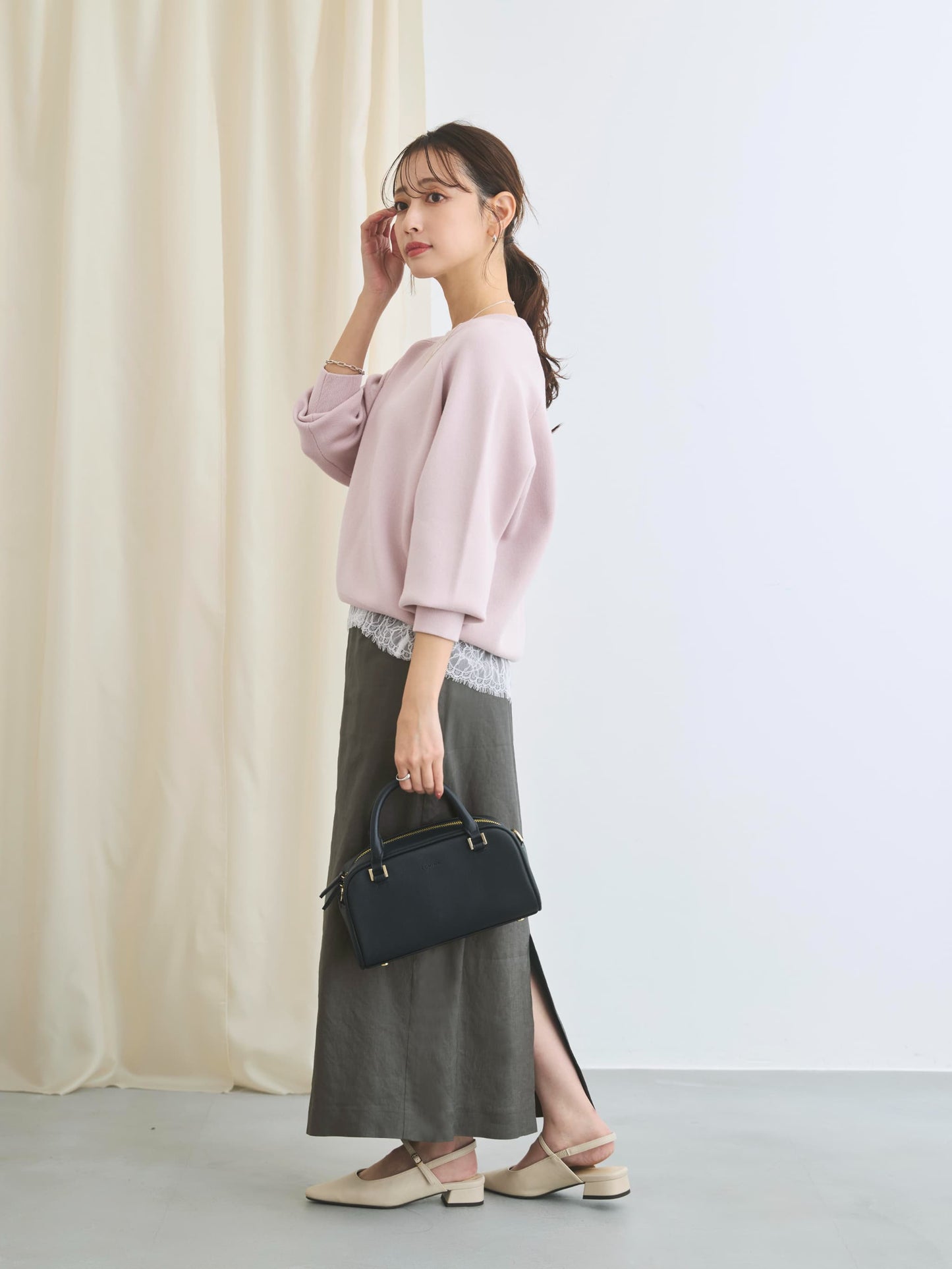 ストレッチリネンIラインスカート-short & regular　[通常]