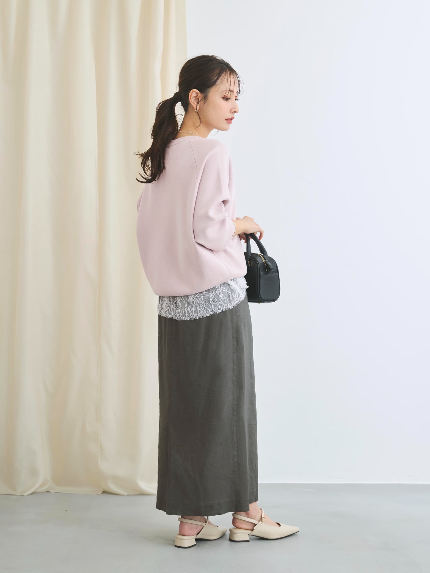 ストレッチリネンIラインスカート-short & regular　[通常]