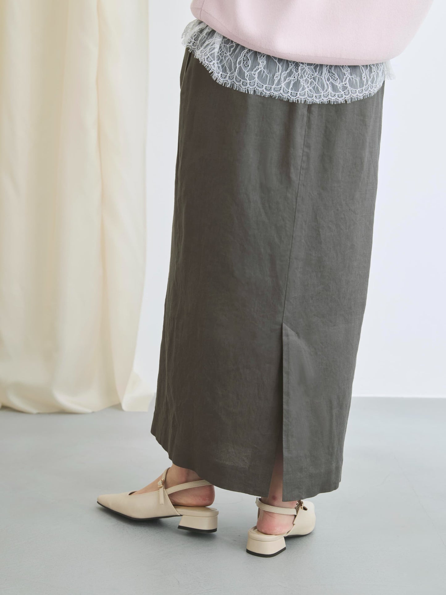 ストレッチリネンIラインスカート-short & regular　[通常]