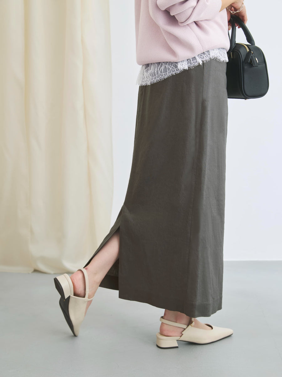 ストレッチリネンIラインスカート-short & regular　[通常]