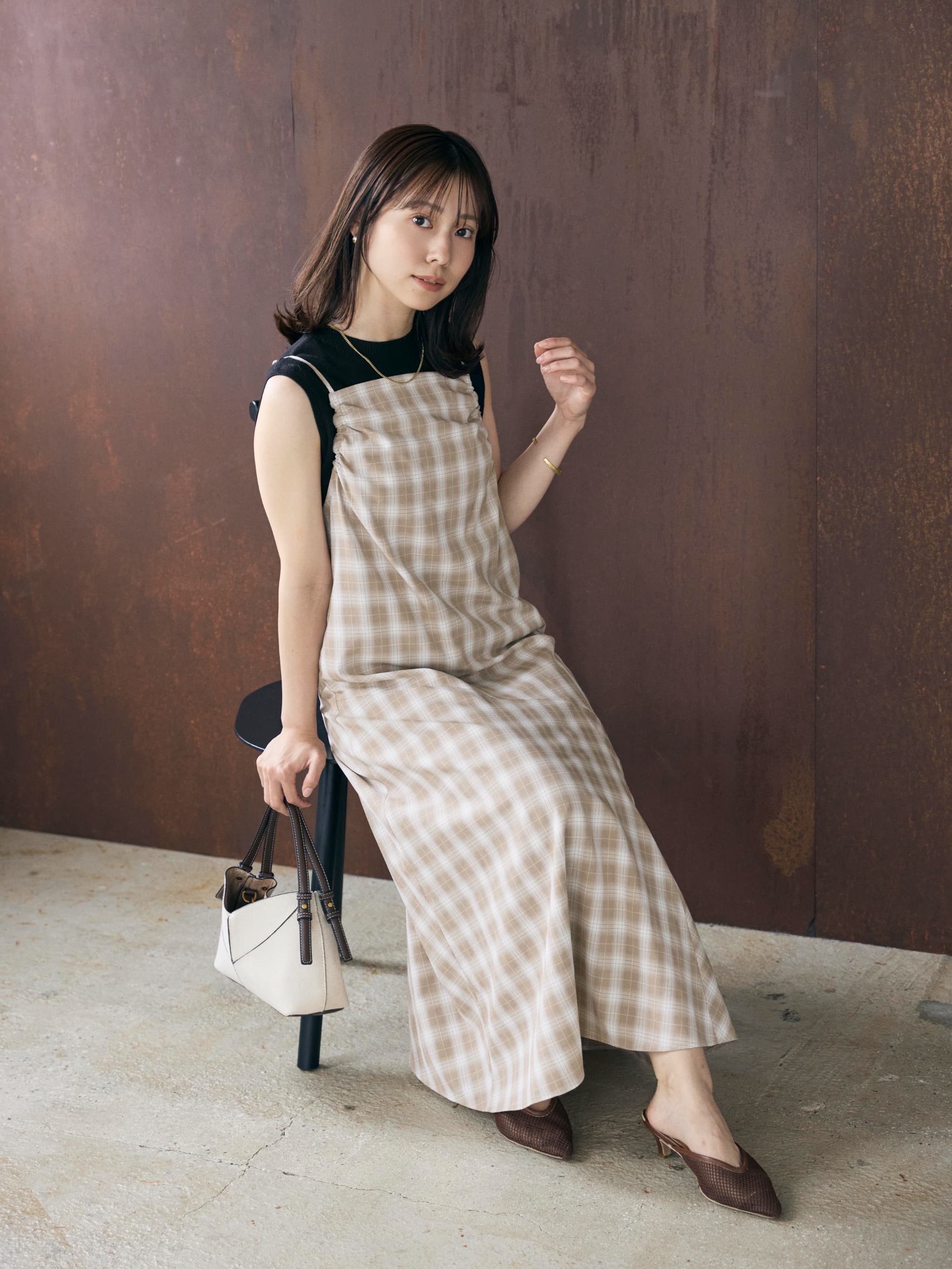 フロントギャザーチェックキャミワンピース | 小柄・低身長女性向け