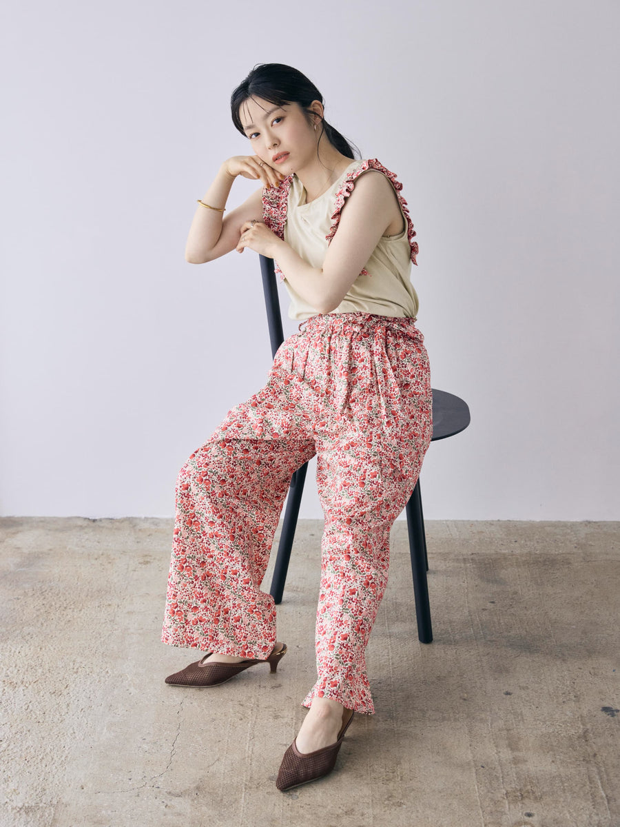 【COHINA MADE WITH LIBERTY FABRIC】リボンベルトイージーパンツ-short & regular　[通常]